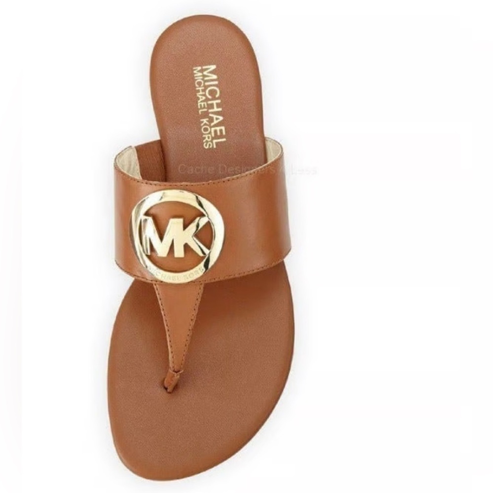 NWOT MICHAEL KORS RAQUEL LEATHER LOGO THONG FLIP FLOP SANDLE SIZE 7.5
